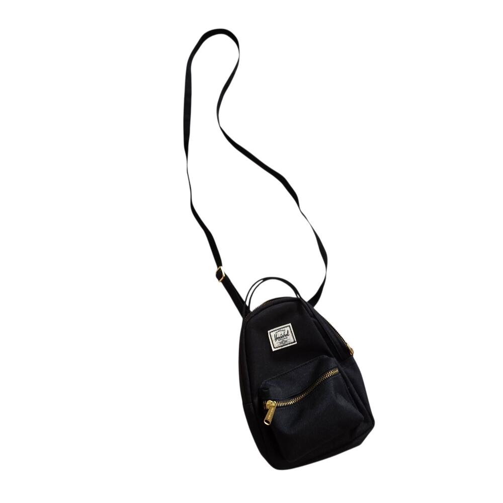 Herschel‎ Mini Crossbody Backpack Black Shoulder Bag Zipper Pockets EUC Gold